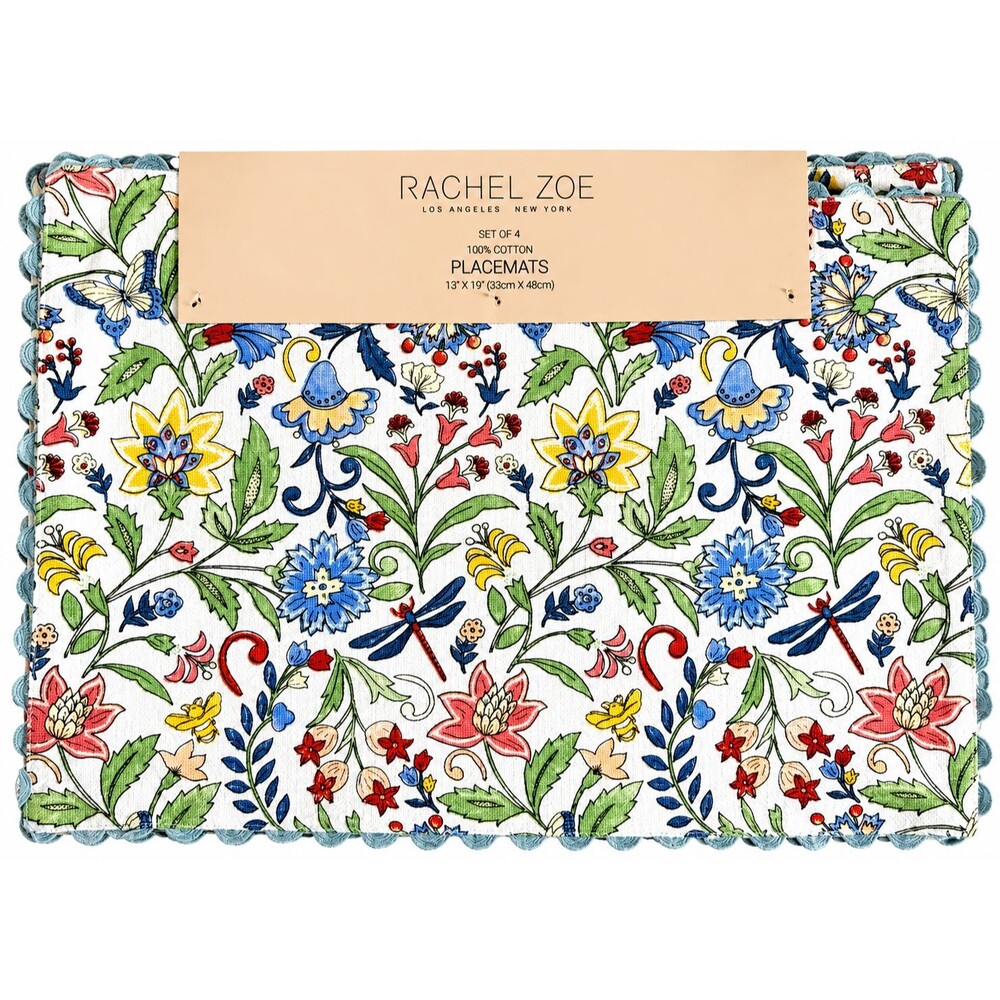 Rachel Zoe Reversible Placemats Set of 4 Spring Floral Dragonfly Butterfly